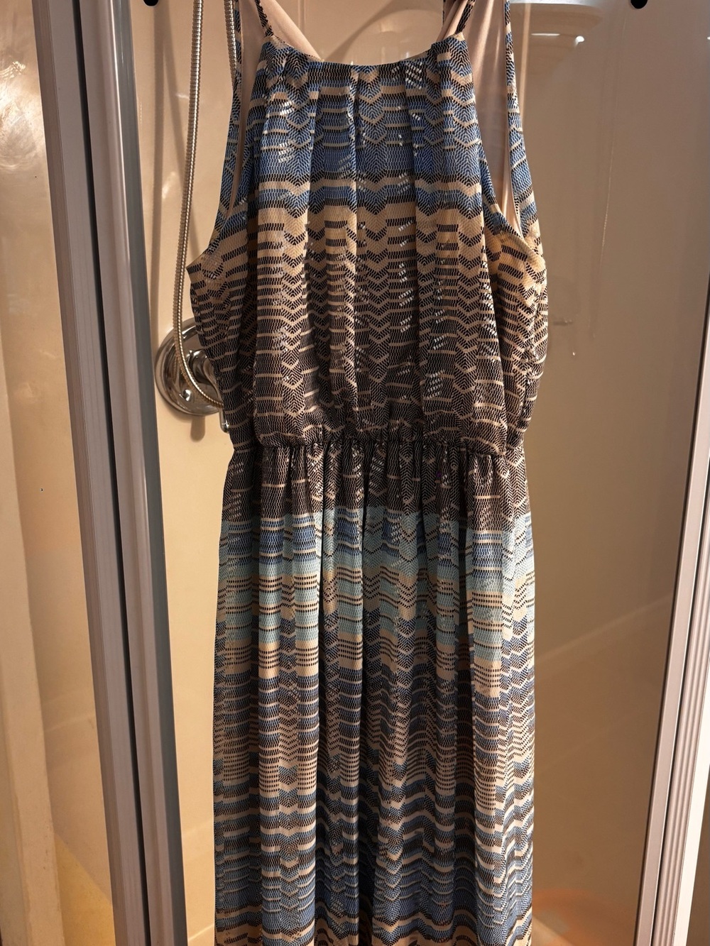 Sleeveless Striped Maxi Dress in Blue & Neutral Waves